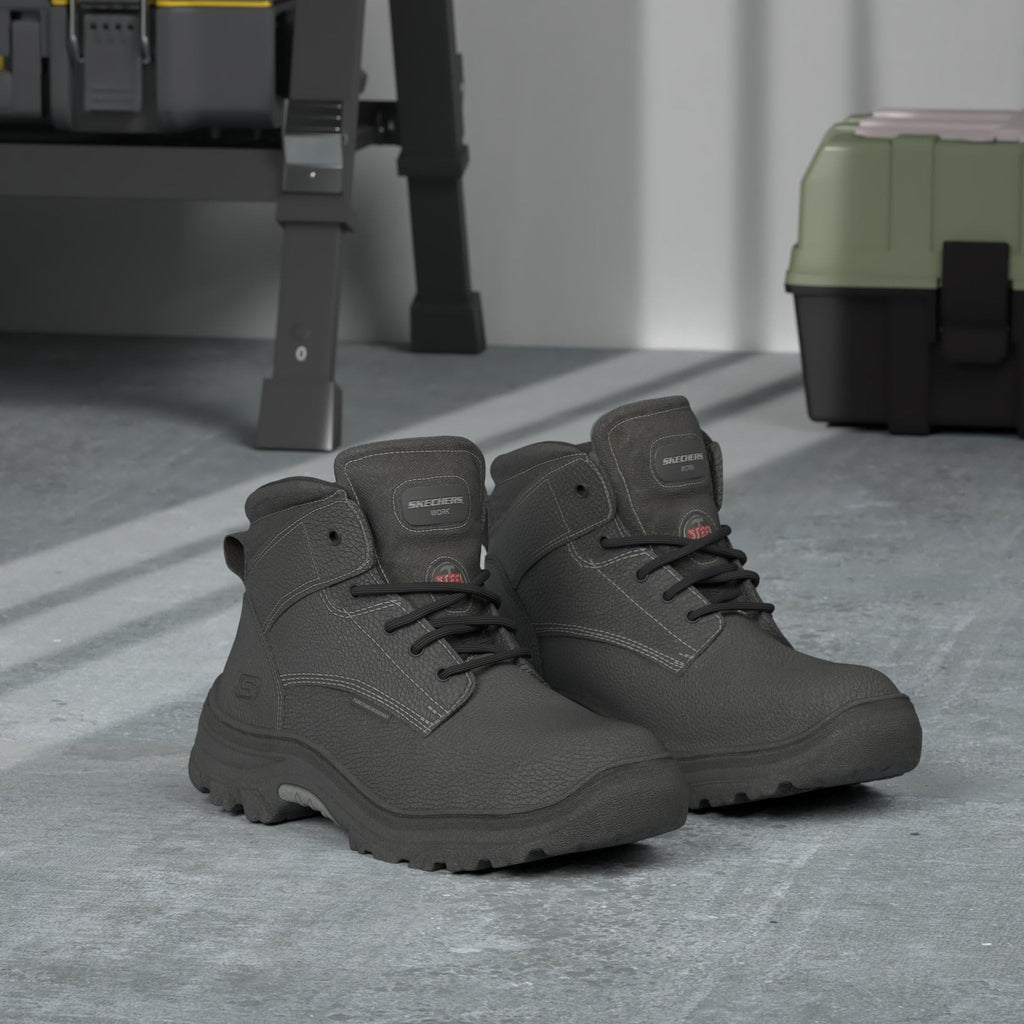 Skechers Burgin Tarlac ST Boots 11.5 Wide Black Steel Toe Work Boots