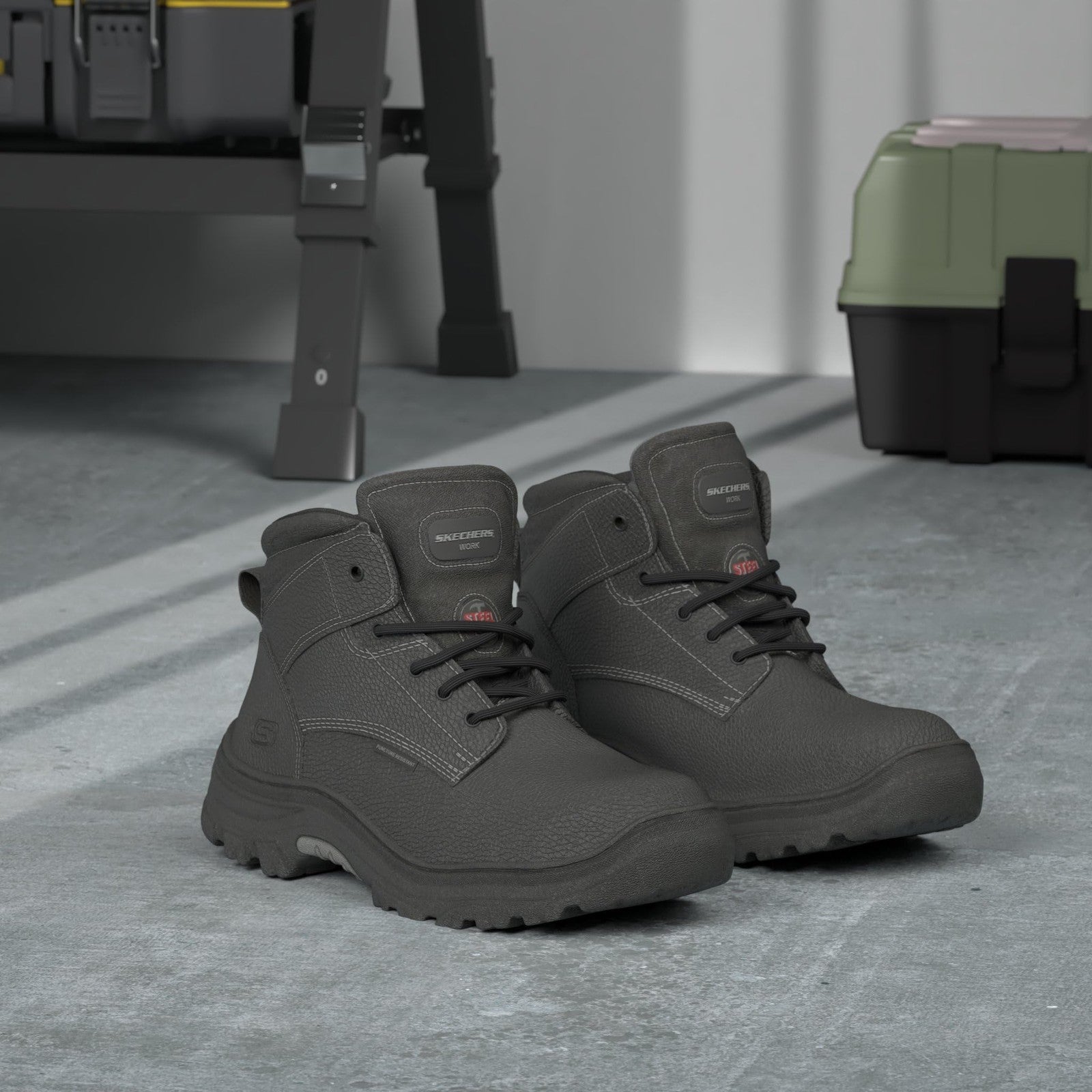 Skechers Burgin Tarlac ST Boots 11.5 Wide Black Steel Toe Work Boots