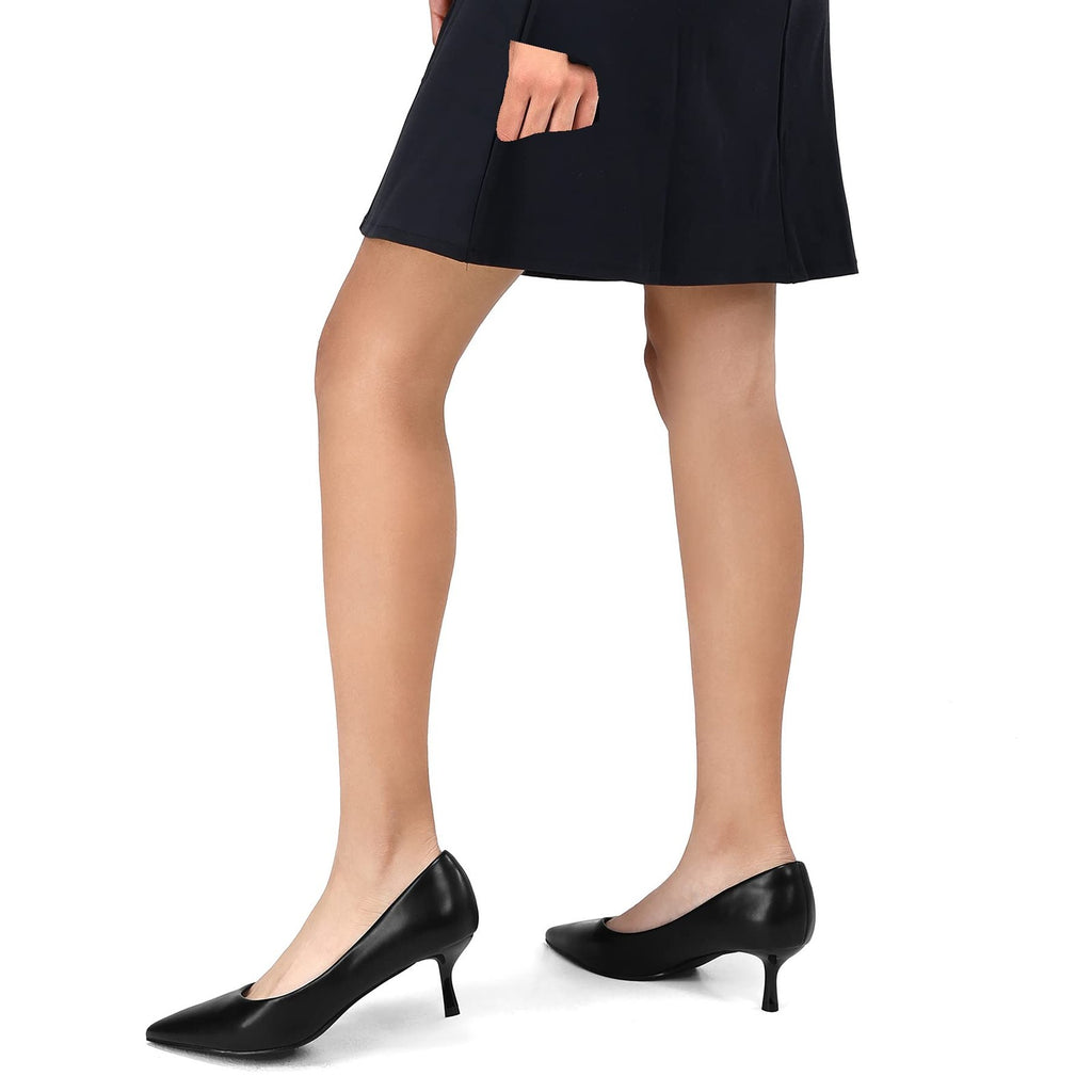 Women’s Black PU Kitten Heels 2 Inch Closed Toe Pumps Size 9.5