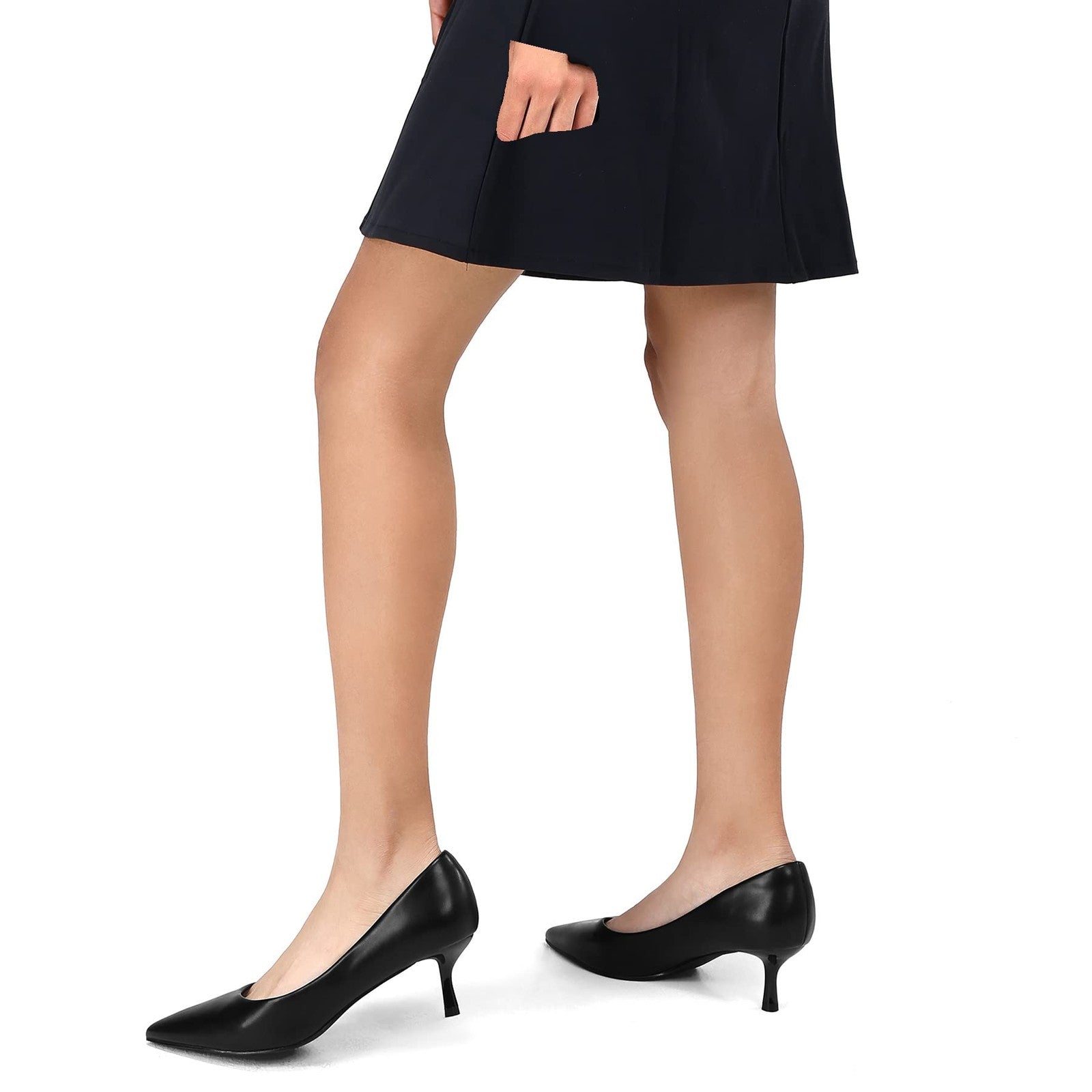 Women’s Black PU Kitten Heels 2 Inch Closed Toe Pumps Size 9.5
