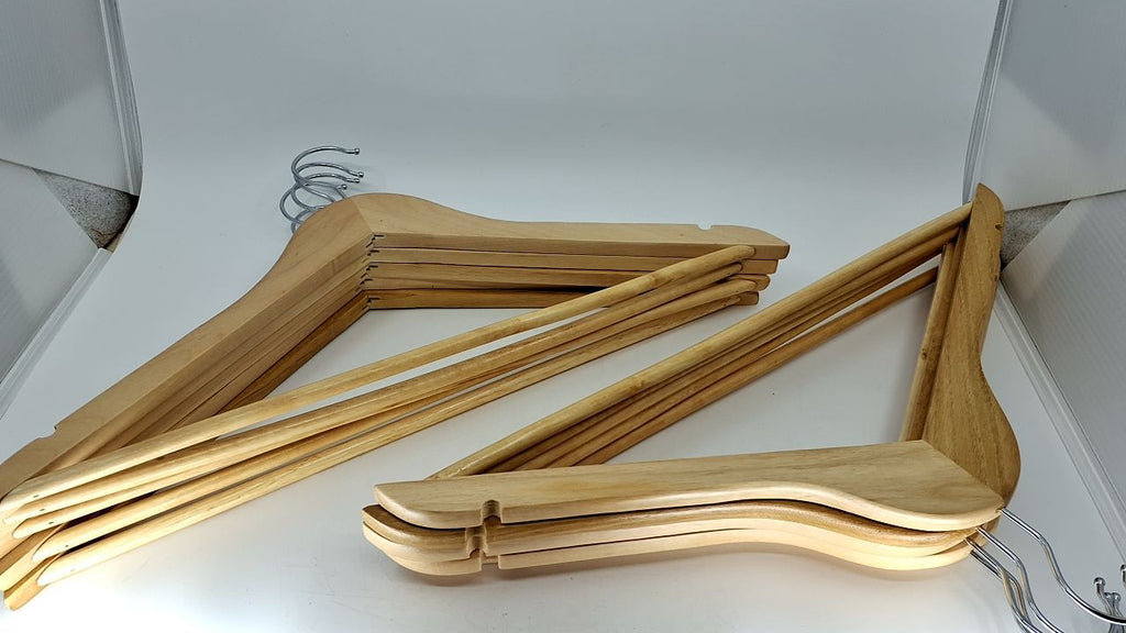 Natural Wood Coat Hangers, 10-Pack, 360° Swivel Hook, Space Saving
