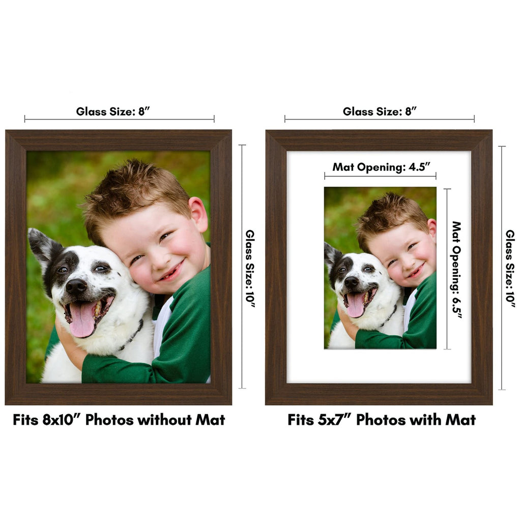 Walnut 8x10 Picture Frame w/ Shatter-Resistant Glass & Mat
