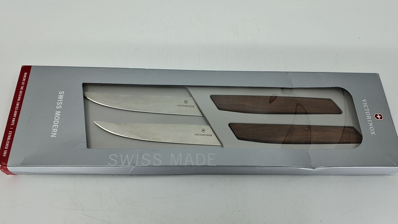 2-Piece Victorinox 5" Steak Knife Set, Walnut Wood, Ergonomic Design