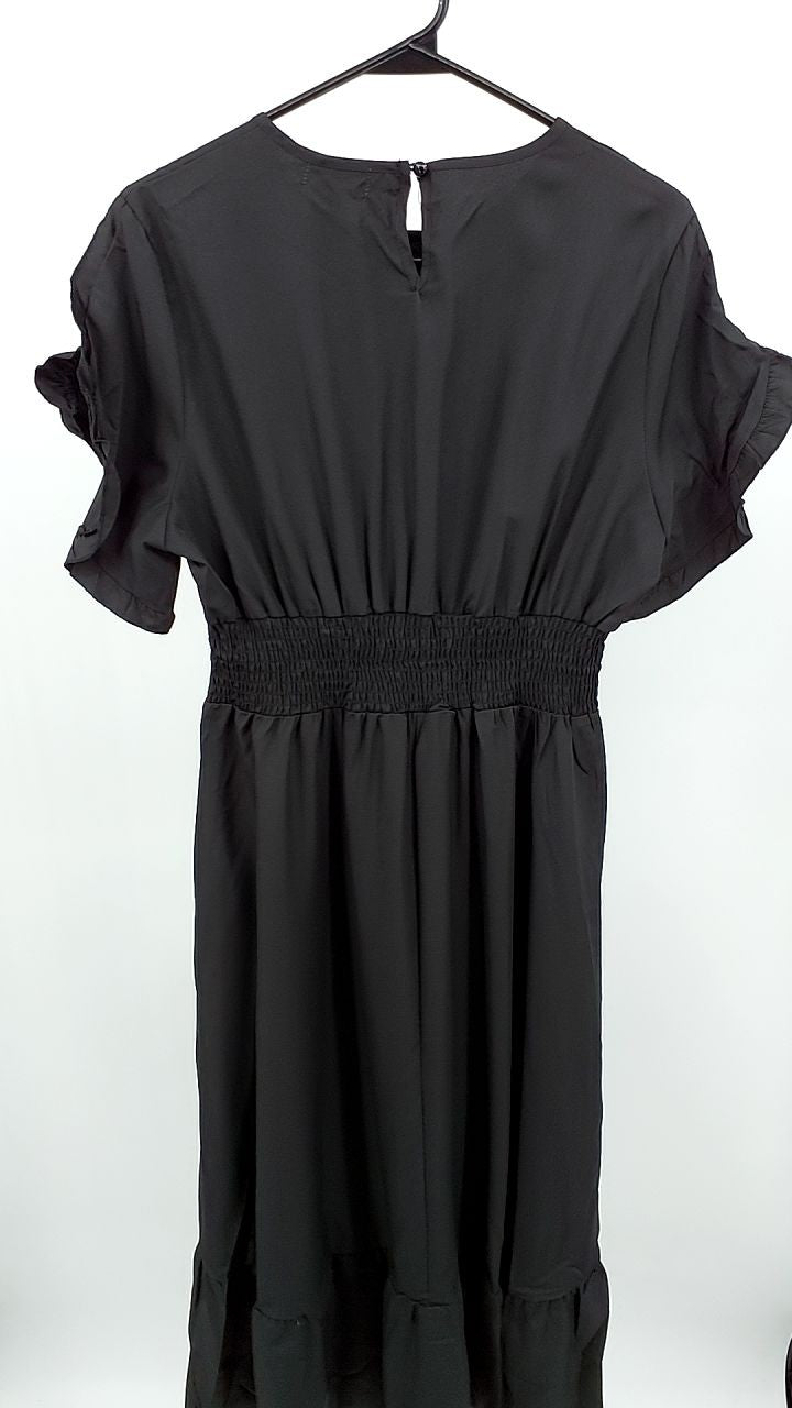 Smocked Frill Round Neck Midi Dress