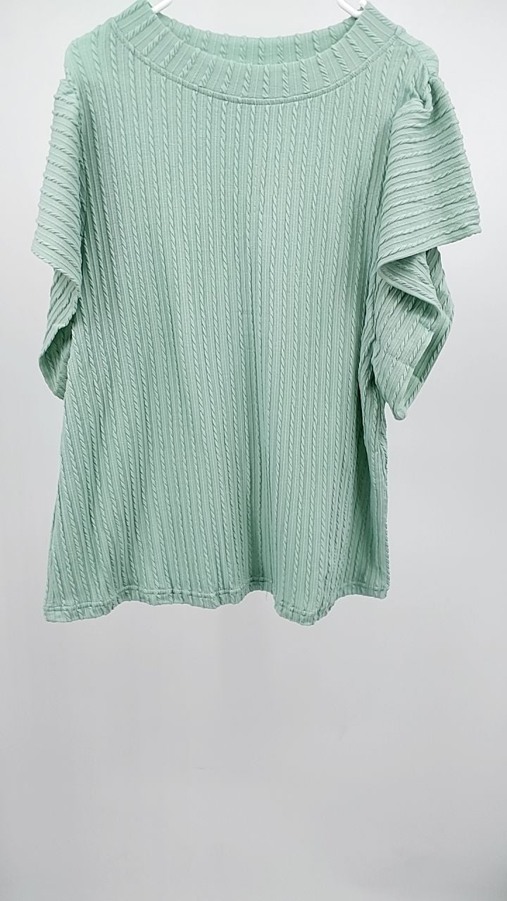 Textured Round Neck Flounce Sleeve Blouse