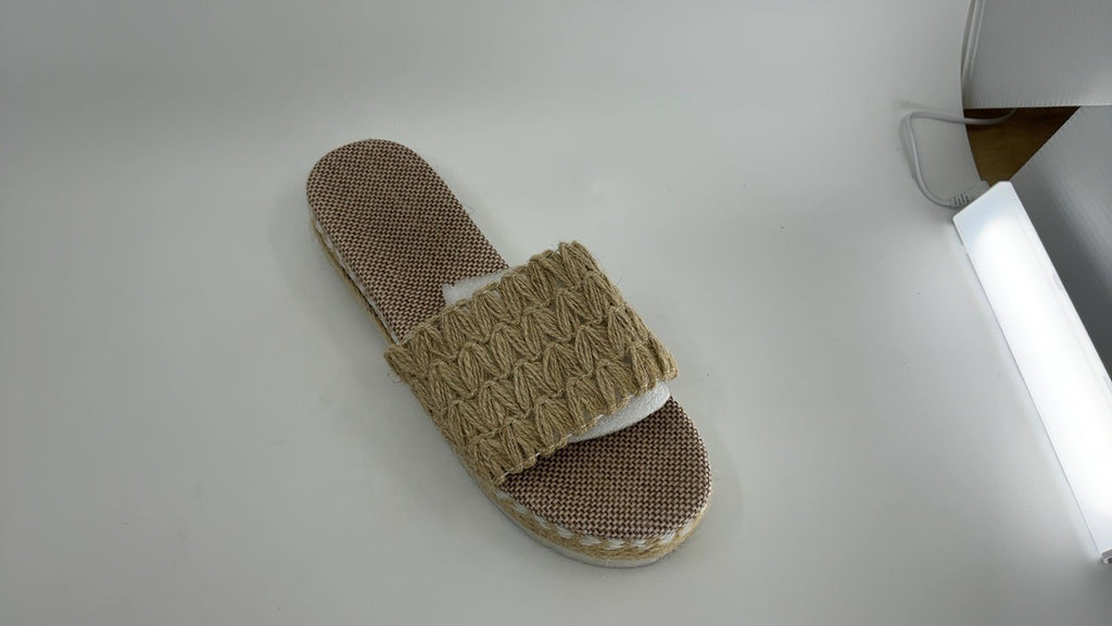 Fashion Summer Slippers Women Thick Slope Heel Beige 4.5 UK