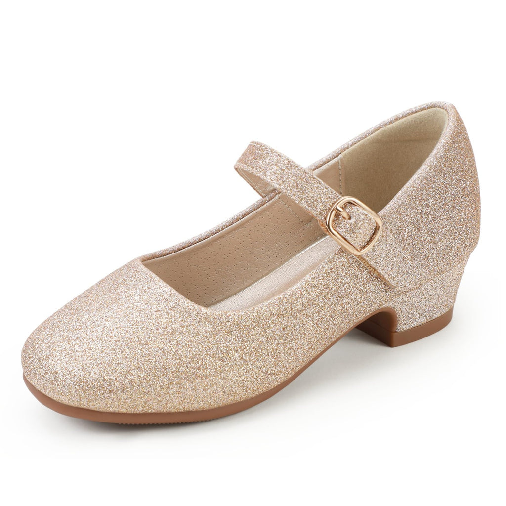 PANDANINJIA Gold Glitter Toddler Dress Shoes 13 M Chunky Heels