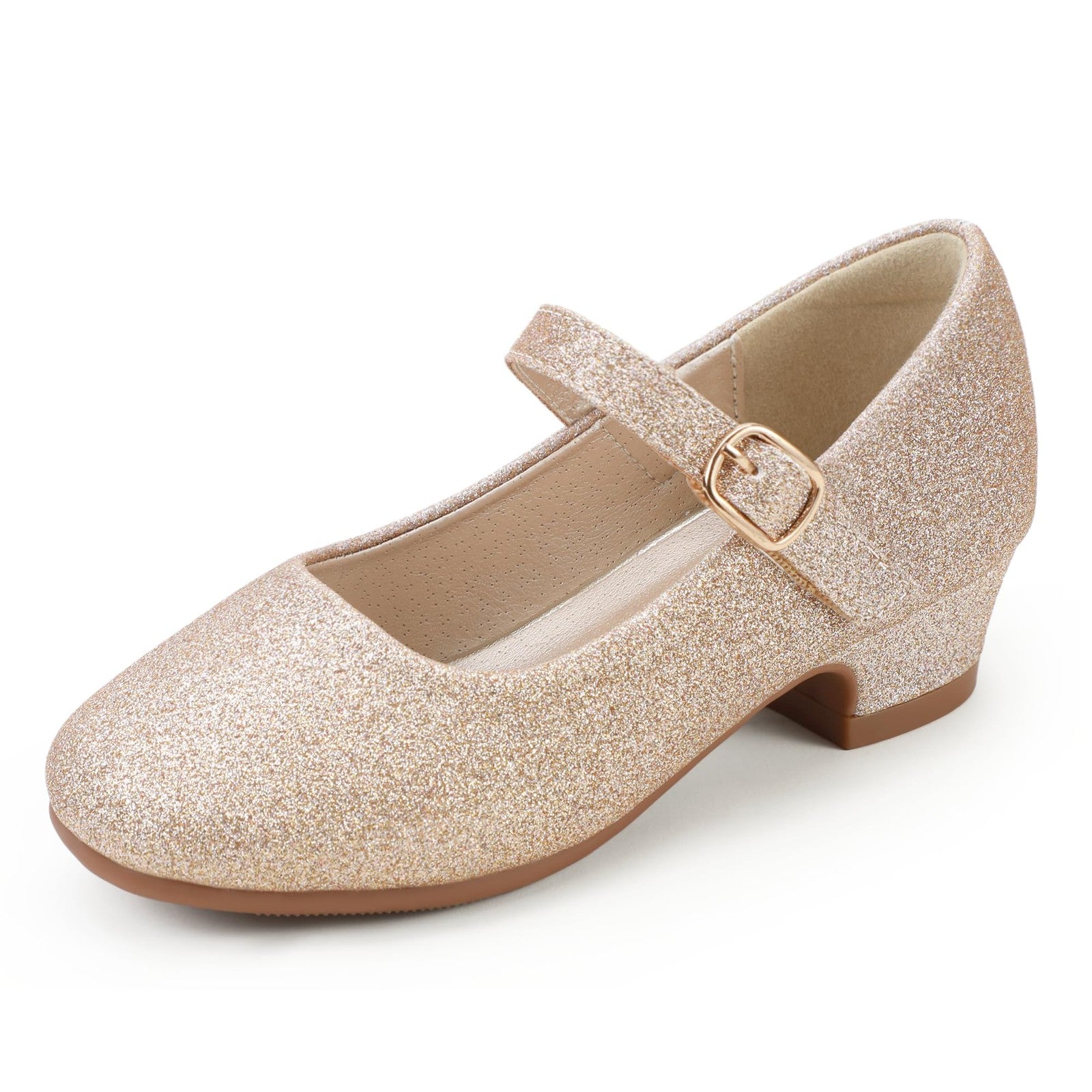 PANDANINJIA Gold Glitter Toddler Dress Shoes 13 M Chunky Heels