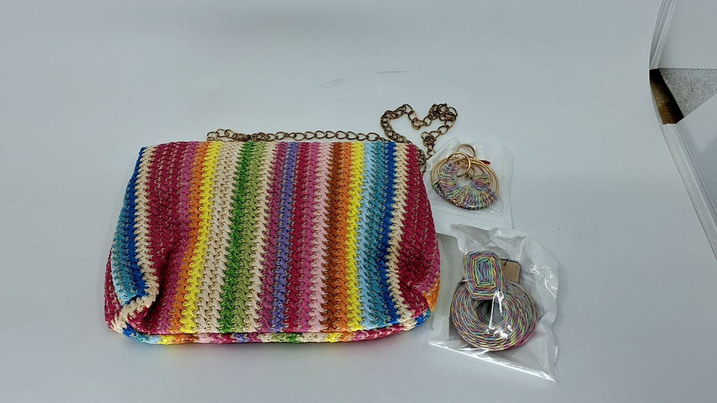 5 Pack Summer Striped Straw Clutch Purse & Earrings Set for Women