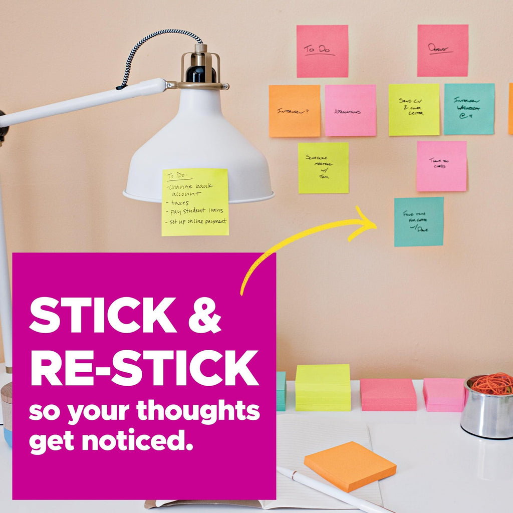 Post-it Super Sticky Notes, 4x4 in, 6 Pads, Ideal for Vertical Surfaces