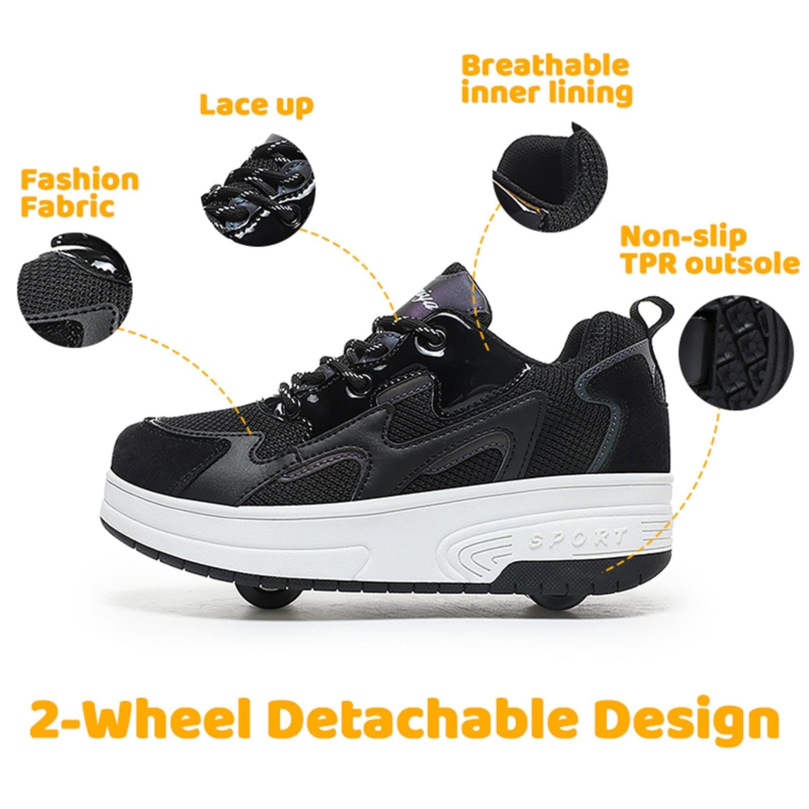 Black Roller Skate Shoes for Kids Size 6 Wooowyet Wheeled Sneakers