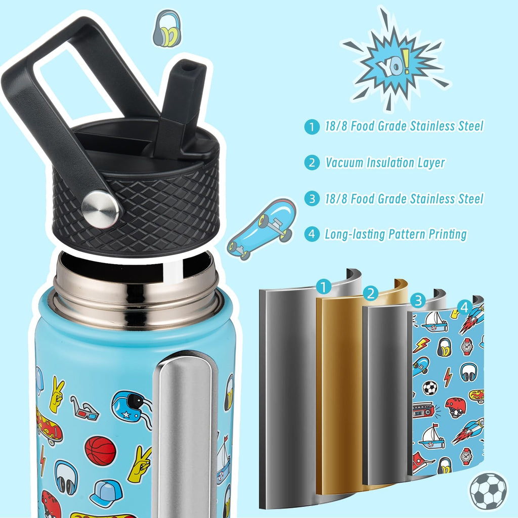 Reusable 18 oz Insulated Water Bottle, Straw Lid, Stainless Steel, BPA Free
