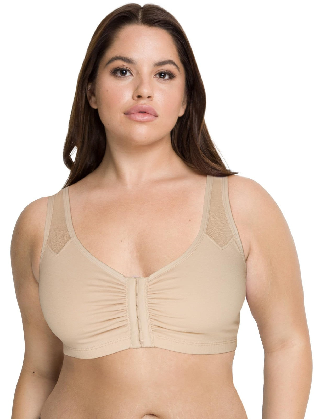 Women's 38 Sand Sport Bra - Front Close & Mesh Straps, Fruit of the Loom