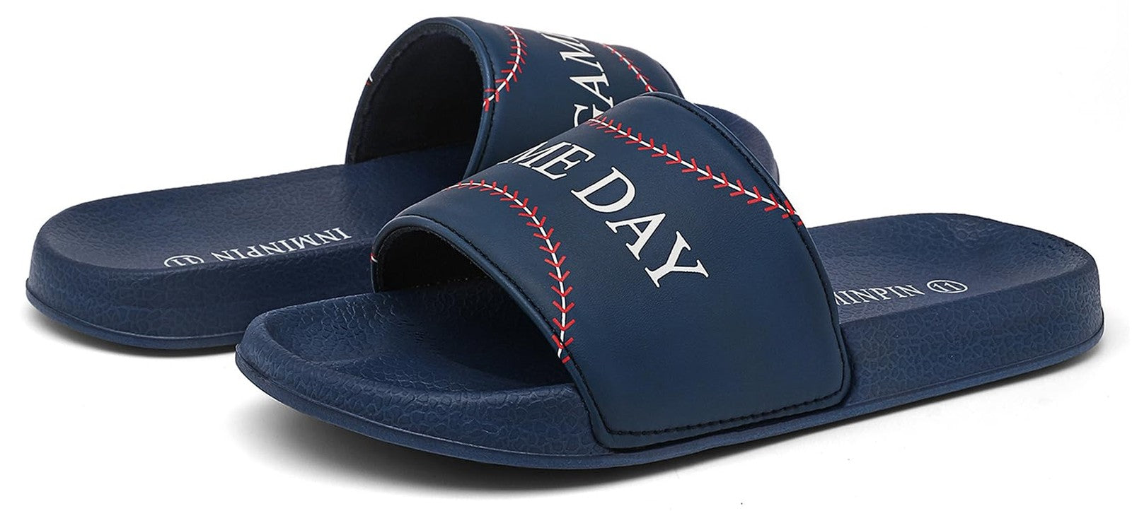 Indoor Outdoor Kids Slides Sandals, Baseball Navy, Size 13 Little Kid