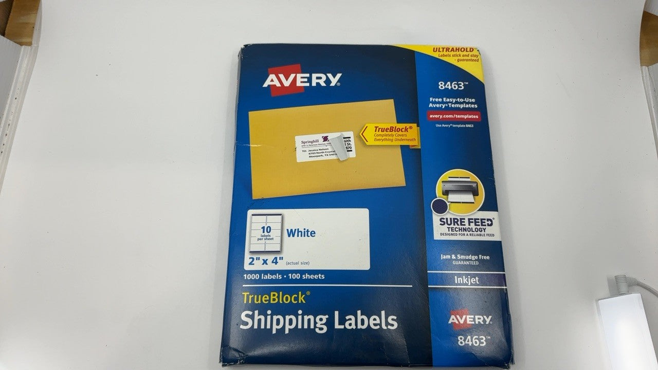 Avery 8463 2" x 4" Printable Shipping Labels, 1,000 White Stickers