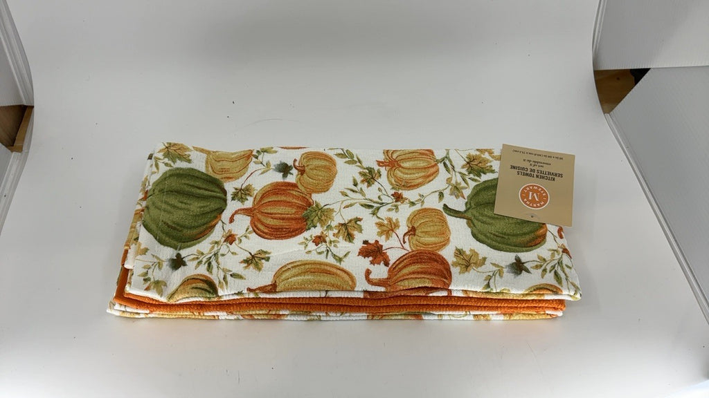 Cotton Kitchen Towels Set, 3-Pack, Autumn Harvest, 16x28 in, Soft & Absorbent