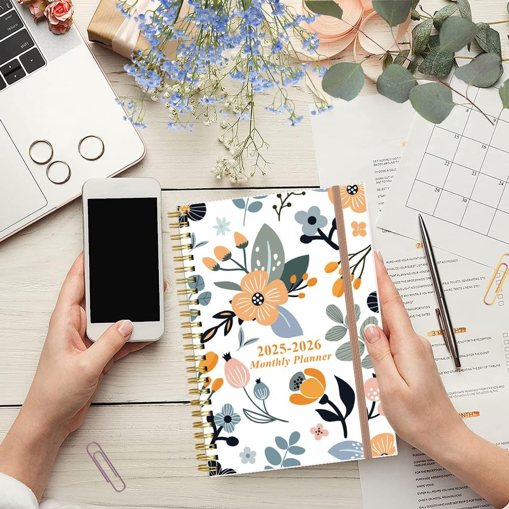 2025-2026 Calendar Planner, 6.4x8.5in, Rose, Tabs & Twin-Wire Binding