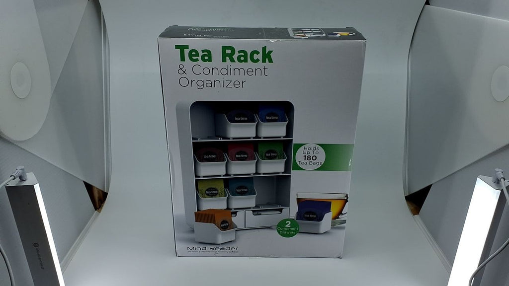 Compact Tea Station Organizer, 11-Drawer, White Plastic, 10.25"L