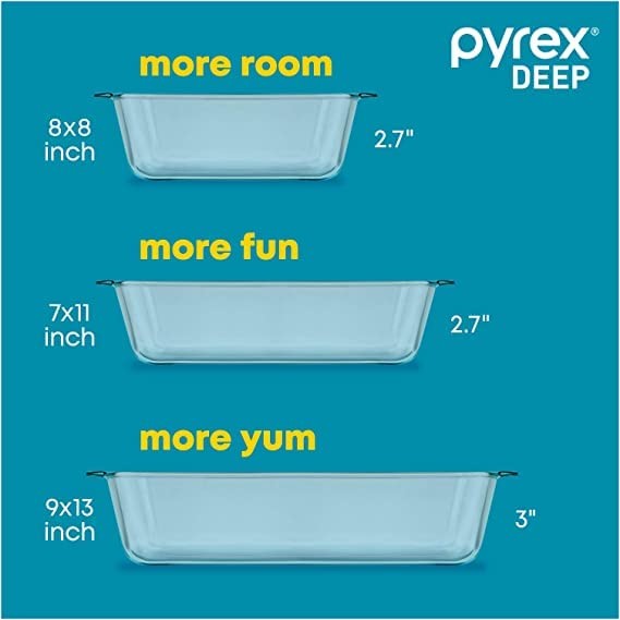 Pyrex 8x8 Deep Glass Baking Dish w/ Plastic Lid, Oven & Microwave Safe