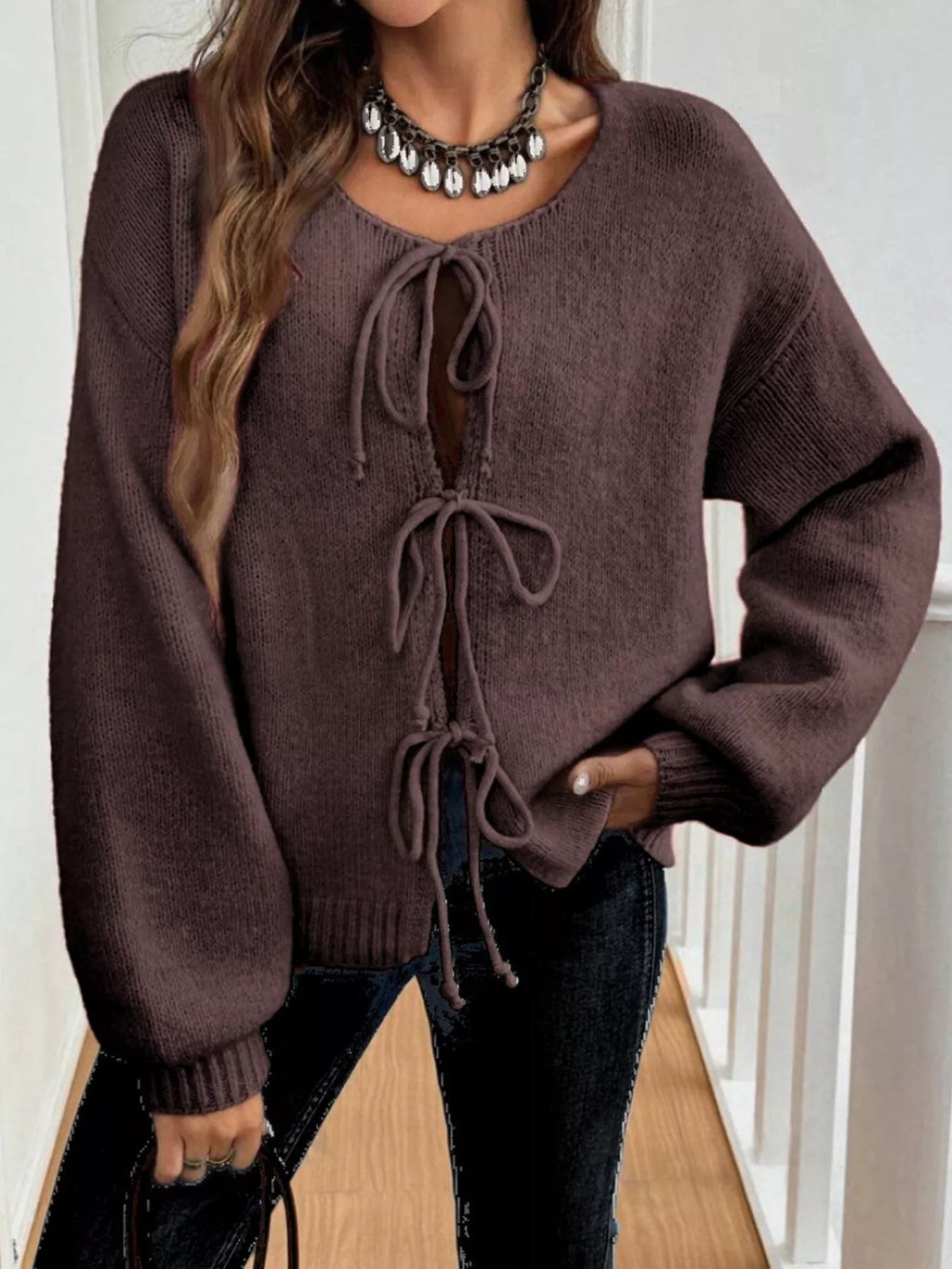 Tie-Front Long Sleeve Cardigan