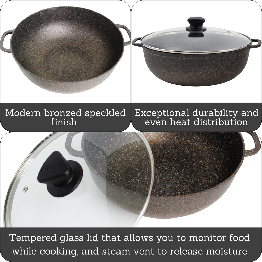 3.5Qt IMUSA Fuzion Nonstick Caldero, Cast Aluminum, Black w/ Glass Lid