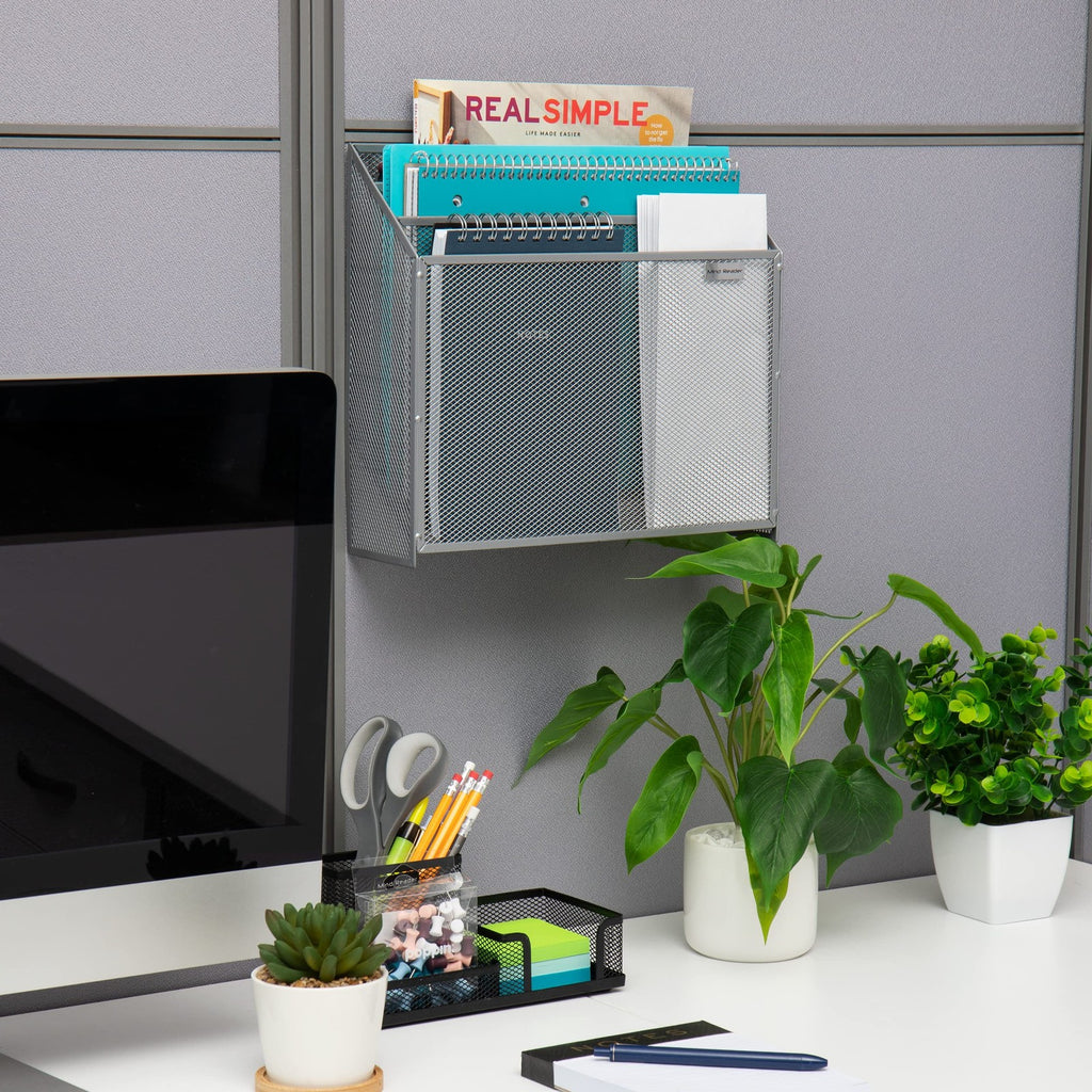 3-Tier Vertical File Storage Basket, Metal Mesh, Silver, 12.5"L x 3.75"W