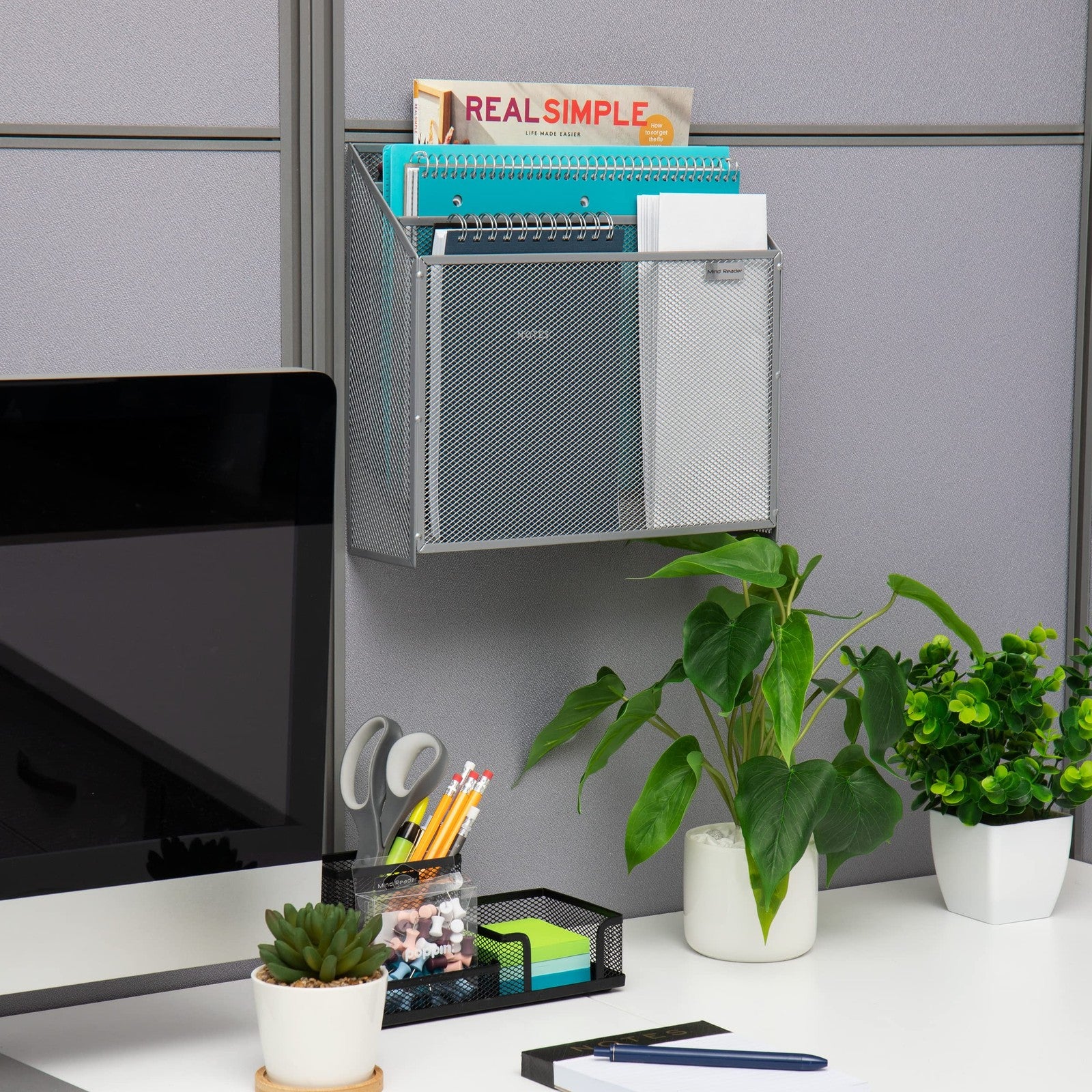 3-Tier Vertical File Storage Basket, Metal Mesh, Silver, 12.5"L x 3.75"W