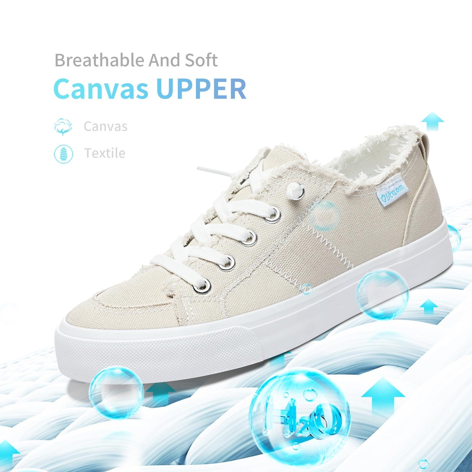 Obtaom Women's Comfortable Beige Canvas Sneakers Size 5