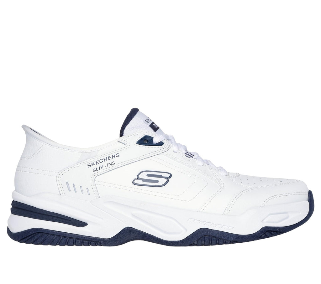 Skechers Men's Durham Hands Free Slip-in Sneaker,White/Navy,8.5 Extra Wide
