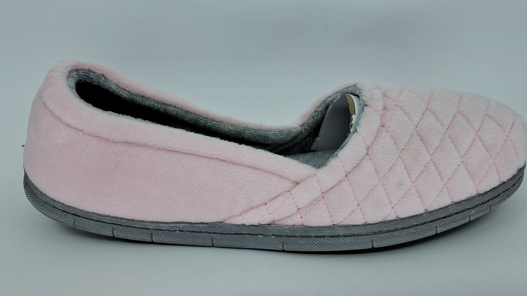 Katie Velour Slippers w/ Memory Foam & Rubber Sole, Fresh Pink, 9-10 US