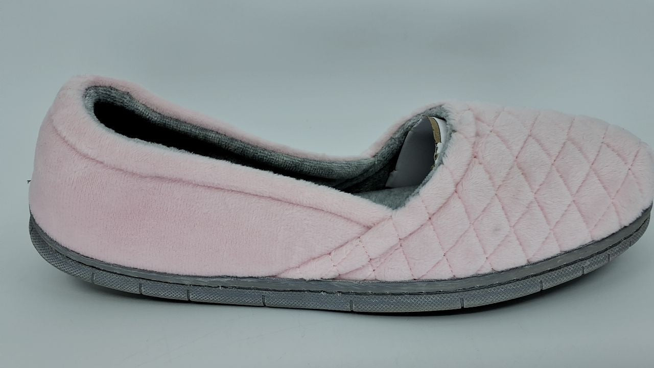 Katie Velour Slippers w/ Memory Foam & Rubber Sole, Fresh Pink, 9-10 US