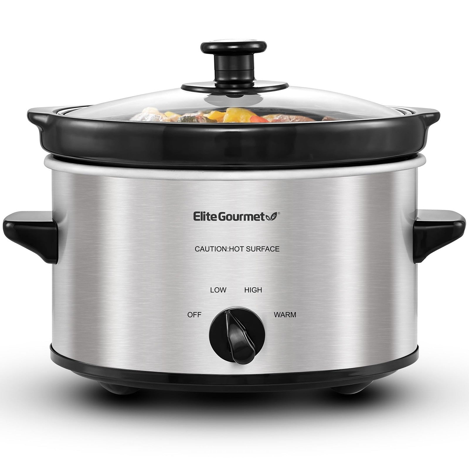 Elite Gourmet Slow Cooker, 2 Quart, Adjustable Temp, Stainless Steel Finish