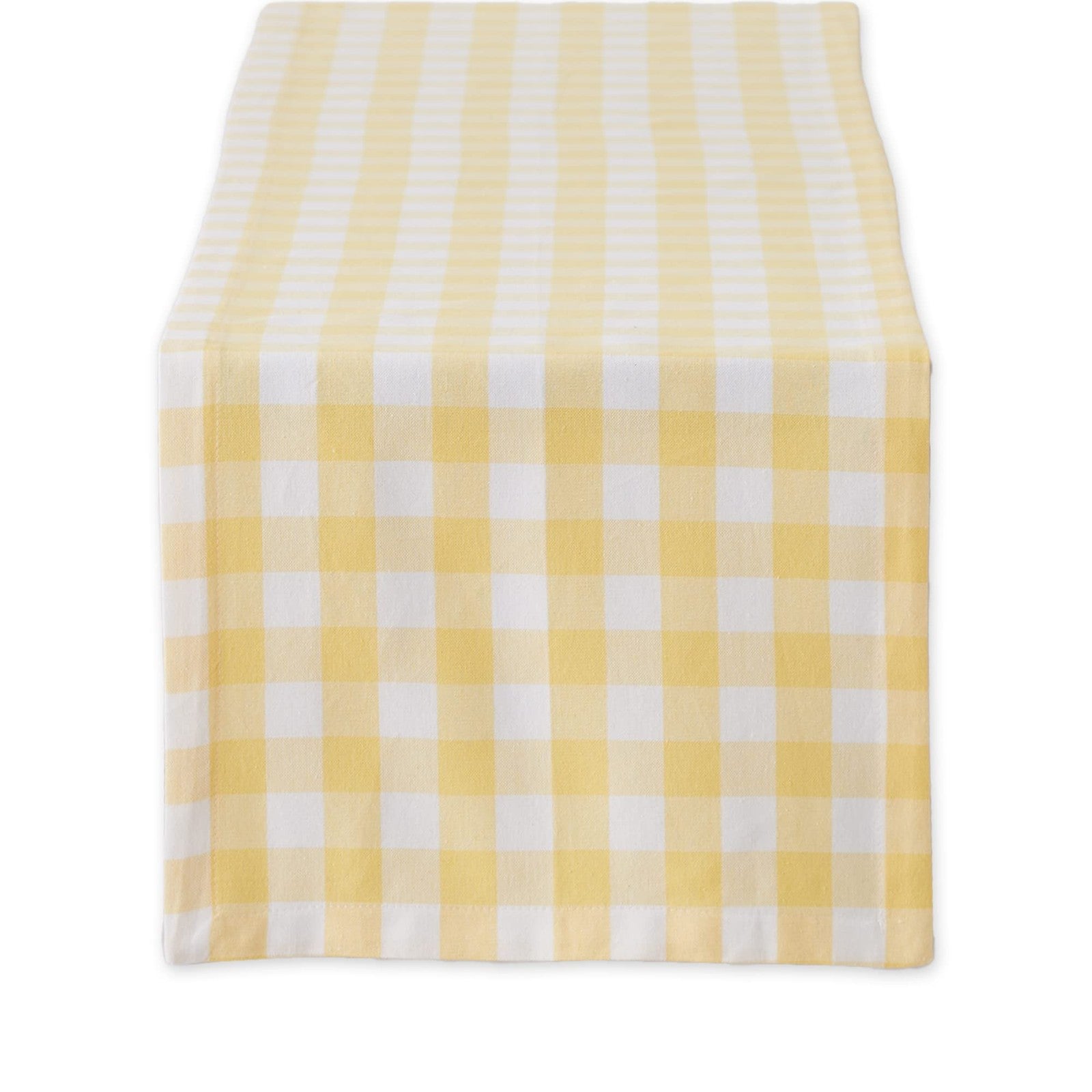 Checkered Table Runner 14x108 in Yellow, 100% Cotton, Machine Washable