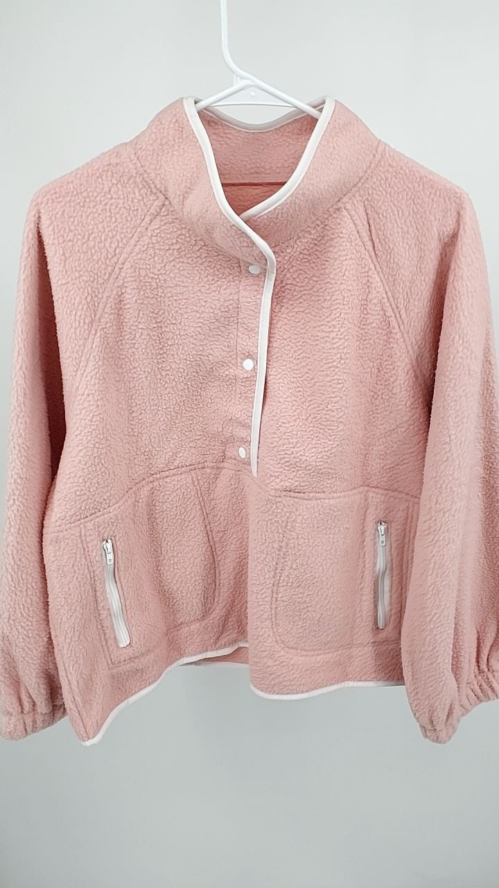 Half Button Zip Pocket Plush Sweatshirt