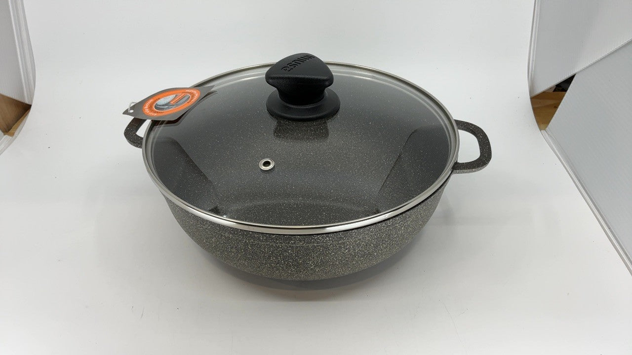 3.5Qt IMUSA Fuzion Nonstick Caldero, Cast Aluminum, Black w/ Glass Lid