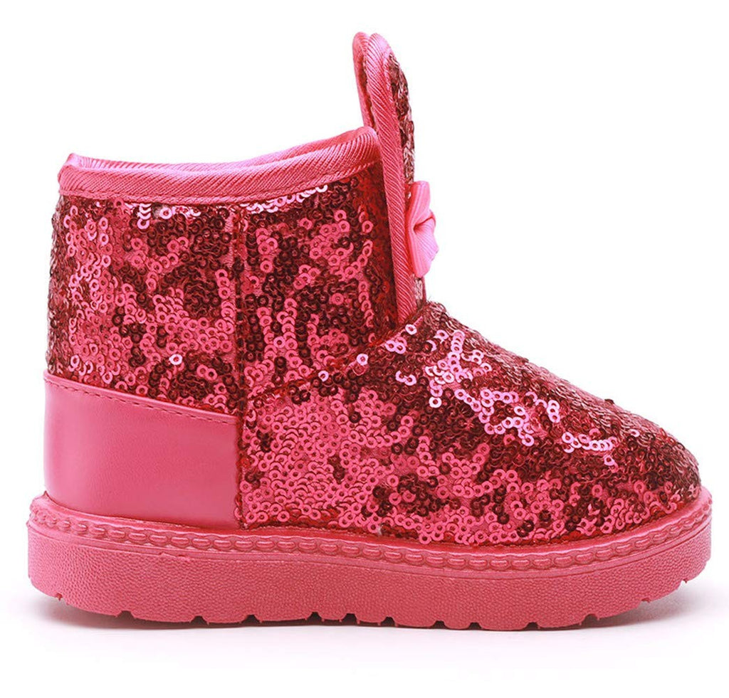 DADAWEN Boy's Girl's Warm Winter Sequin Waterpoof Snow Boots, 1.5M Little Kid