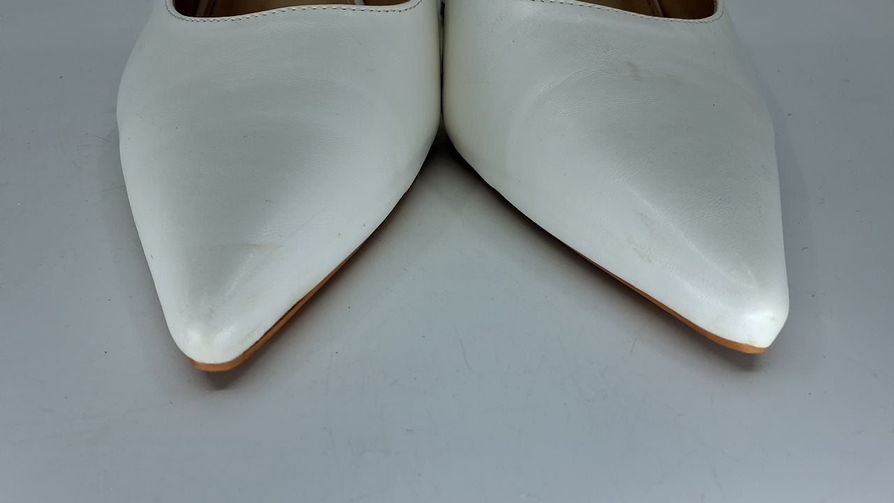 White Pointed Toe Block Heel Pumps Slingback Women's Shoes Size 11