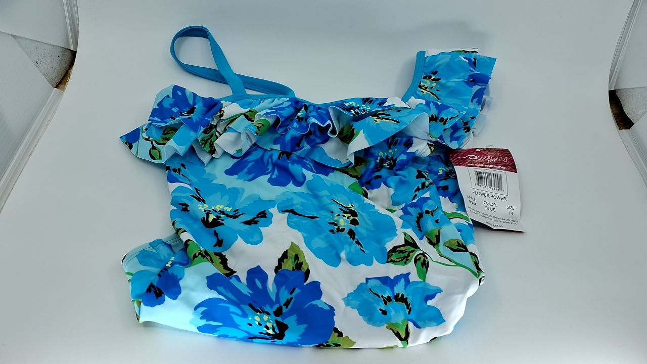 Kanu Surf Girls' 1-Piece Floral Swimsuit, Flower Power Blue, Size 14