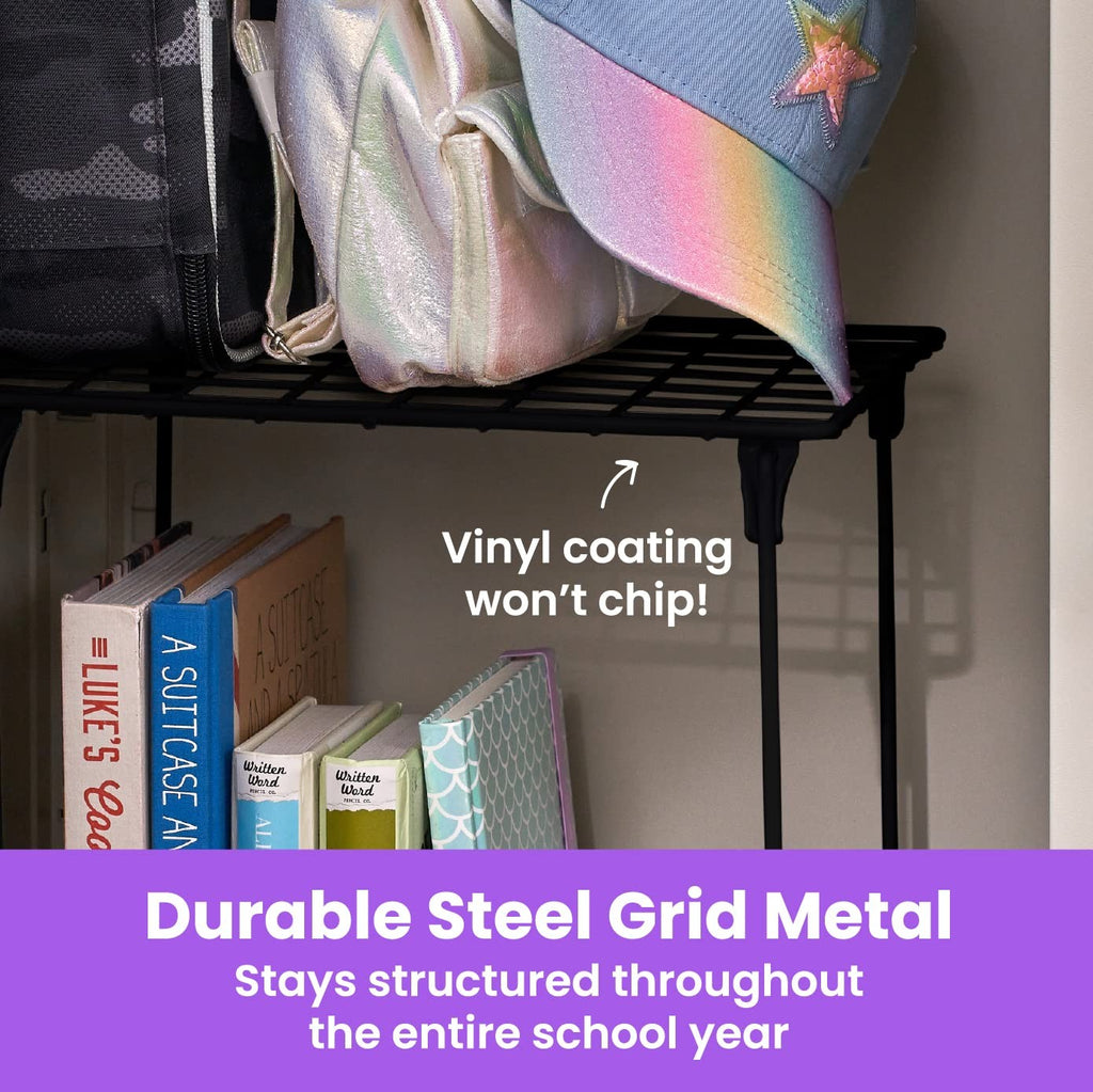 Black Locker Shelf, Stackable & Extra Tall, 12 In for School Lockers