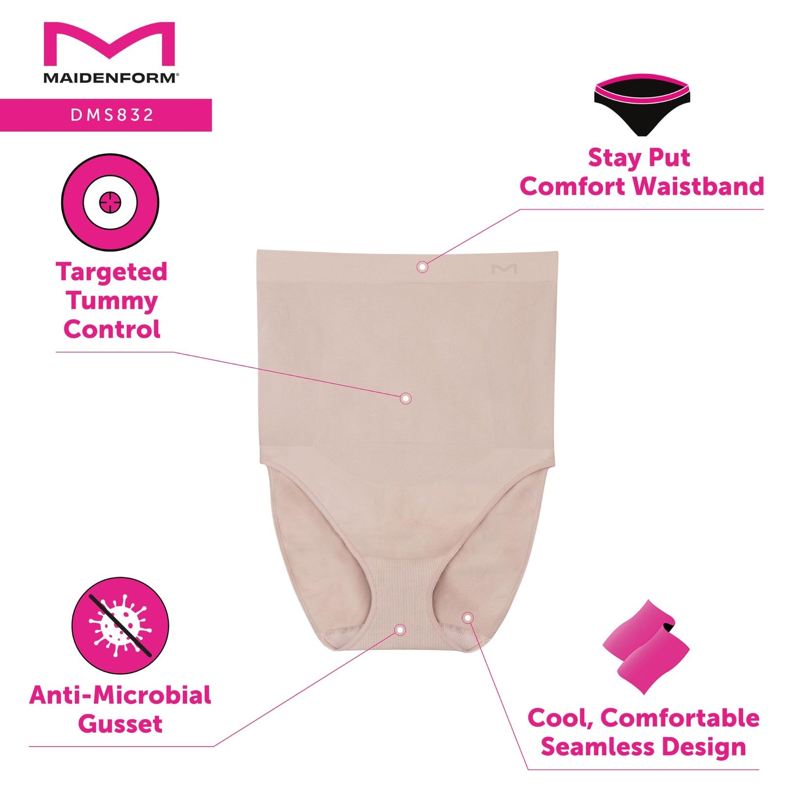 High-Waist Brief Shapewear, Tummy Control, Maidenform, Evening Blush, Medium