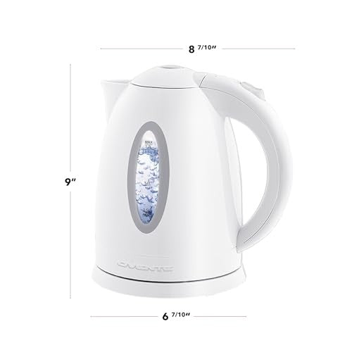 1.7L OVENTE Electric Kettle, Auto Shut-Off, Removable Filter, White