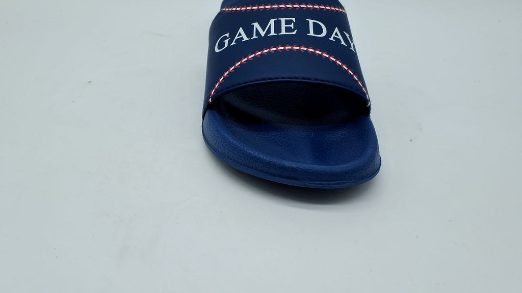 Indoor Outdoor Kids Slides Sandals, Baseball Navy, Size 13 Little Kid