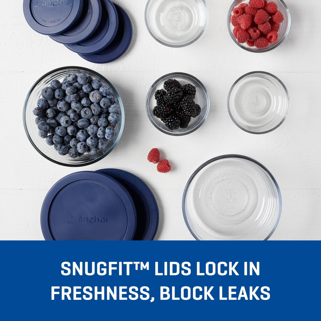 Anchor Hocking 12 Pc Glass Storage Containers w/ Navy Lids