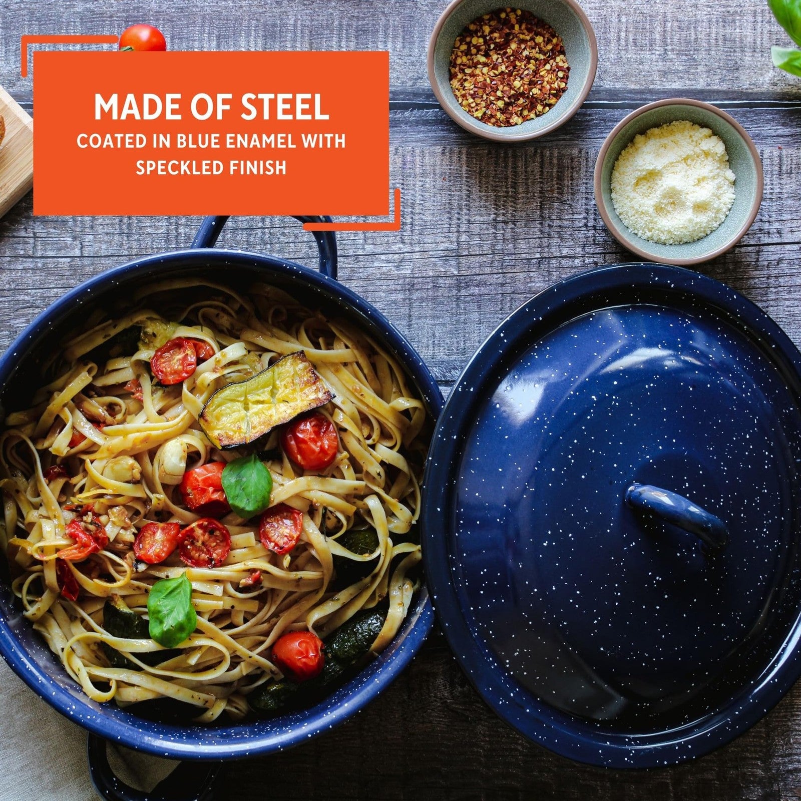 Blue Speckled Enamel Stock Pot 6Qt w/ Lid, IMUSA Kitchen Essential