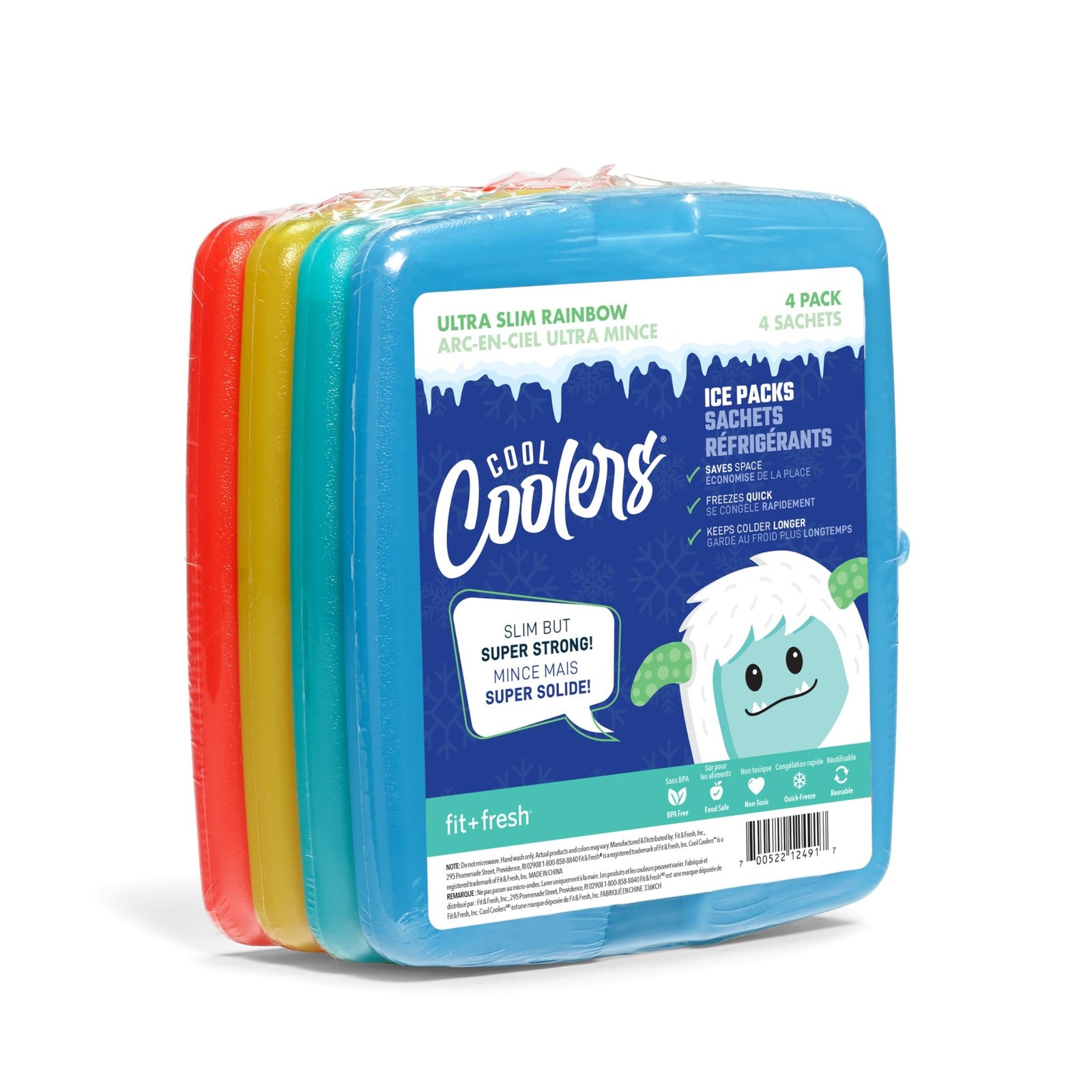 Cool Coolers 4 Pack Reusable Ice Packs, Quick Freeze, Multi Color