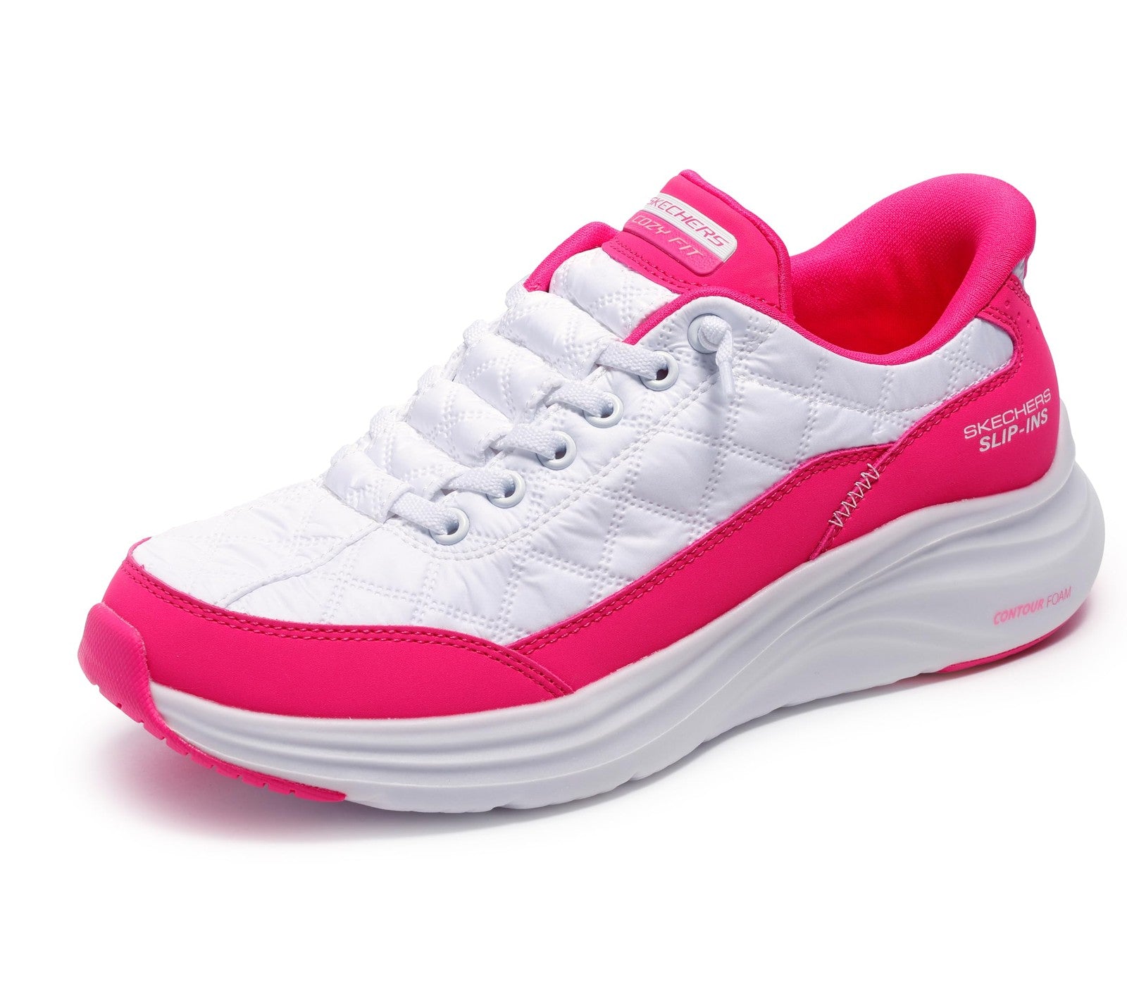 Skechers Sport Women's Cozy Fit Slip-Ins Sneaker, White/Hot Pink, Size 9