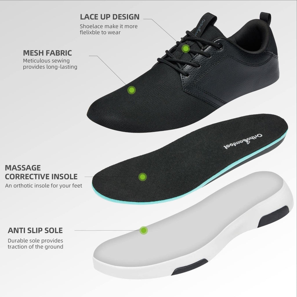 Men's Size 8 Fashion Sneakers Black w/ Arch Support for Foot Pain Relief