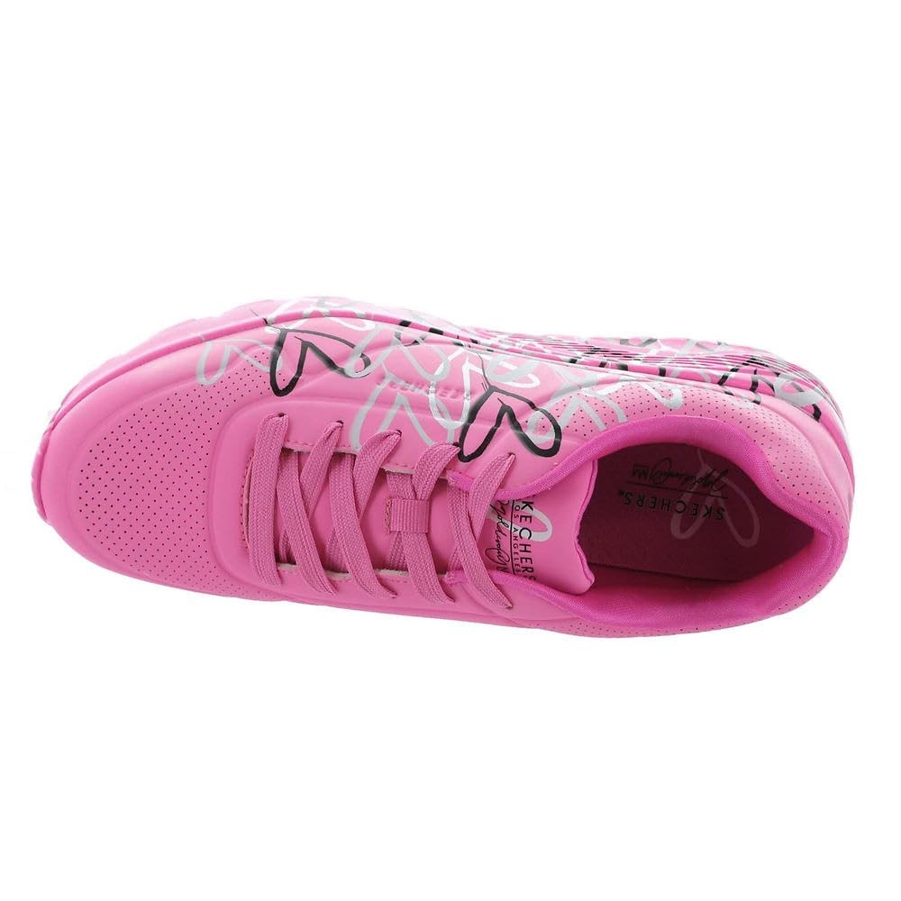 Skechers Girls UNO LITE-Metallic Love Sneaker, HotPink/Multi, 1 Little Kid