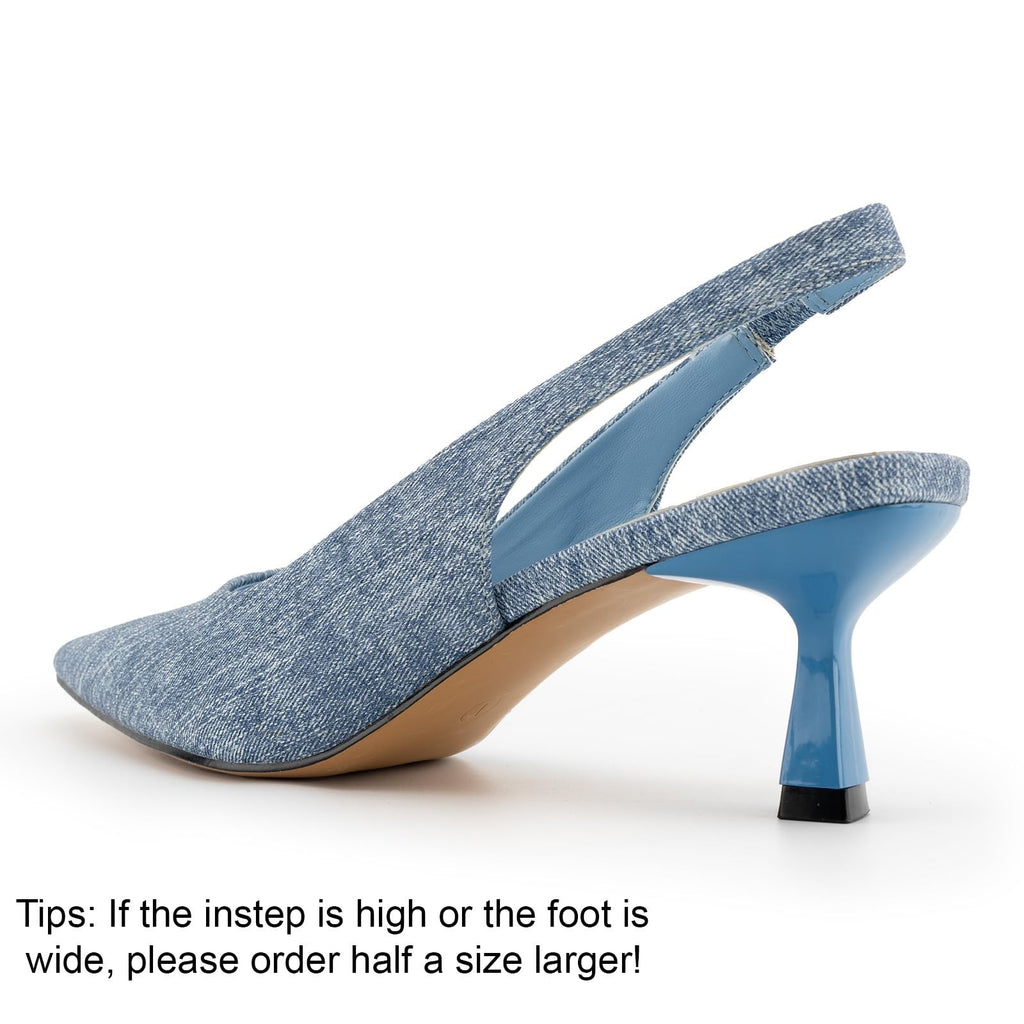 Women’s Denim Blue Slingback Pumps Kitten Heels Size 8.5