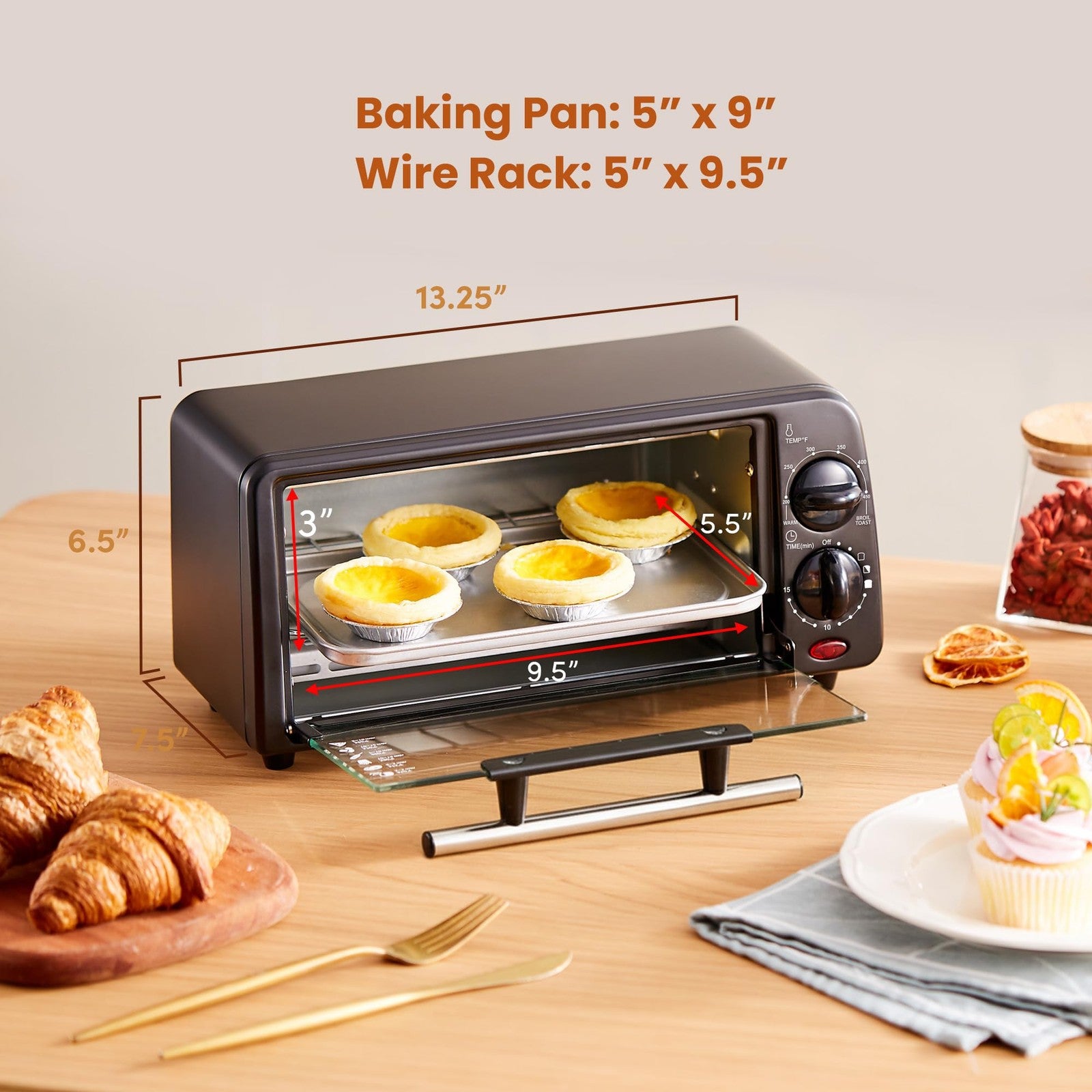 Personal Compact Toaster Oven, 2 Slice, Black, 15 Min Timer, Adjustable Heat